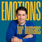 Cover art for the Emotions for Humans podcast - Jon Hunter smiling in a blue knit sweater on a petrol-blue background, with "EMOTIONS for humans" in yellow.